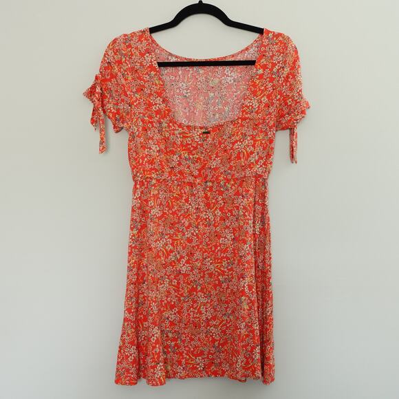 O'neill Orange Floral Multicolor Light Flowy Short Sleeve Mini SunDress Size XS - Picture 4 of 9